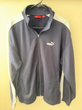 Vintage Puma Men’s Track Jacket Zip Up Blue White Cream Sz M Unisex
